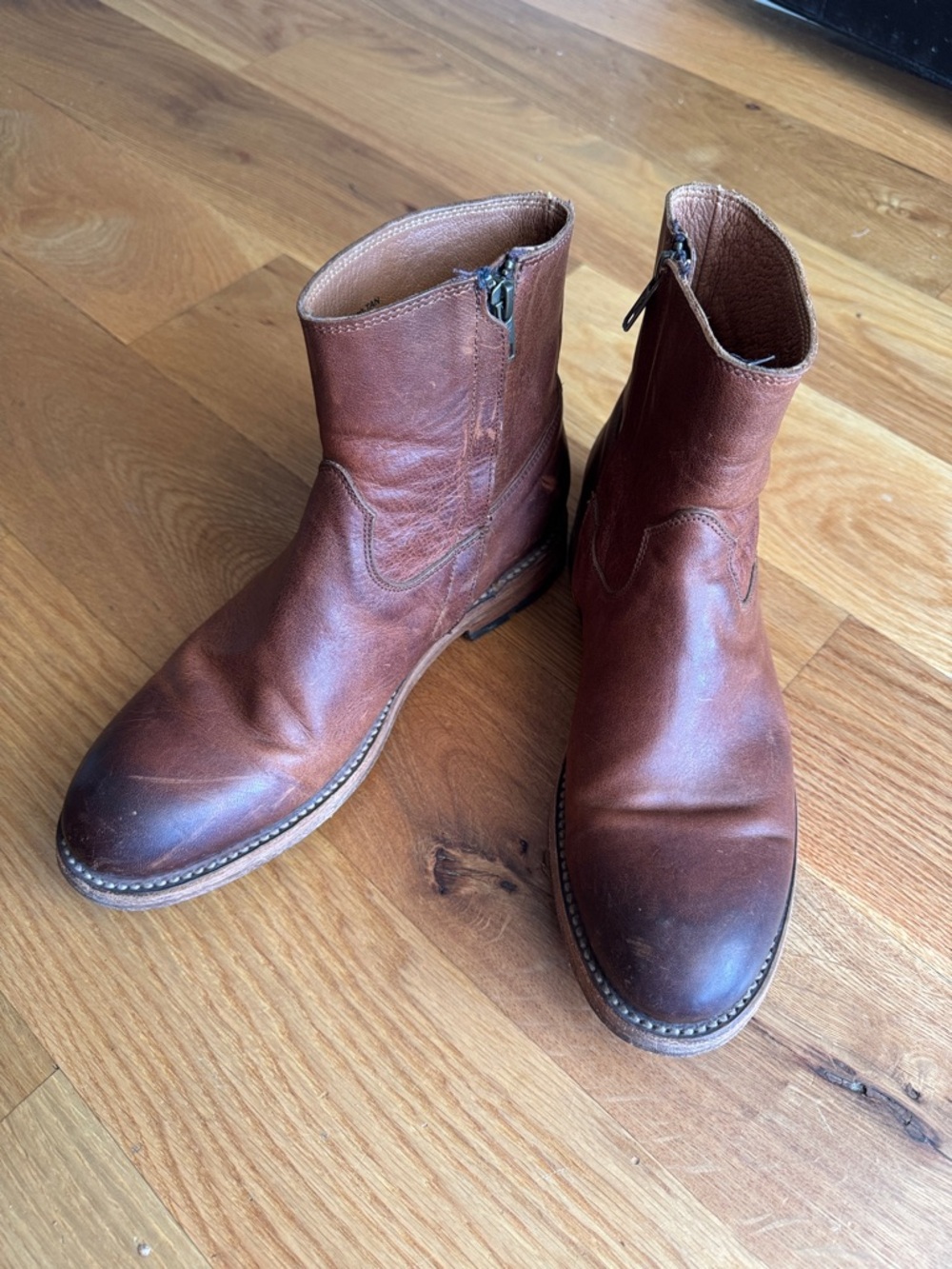 Men's Brown Frye Leather Zip Ankle Boots